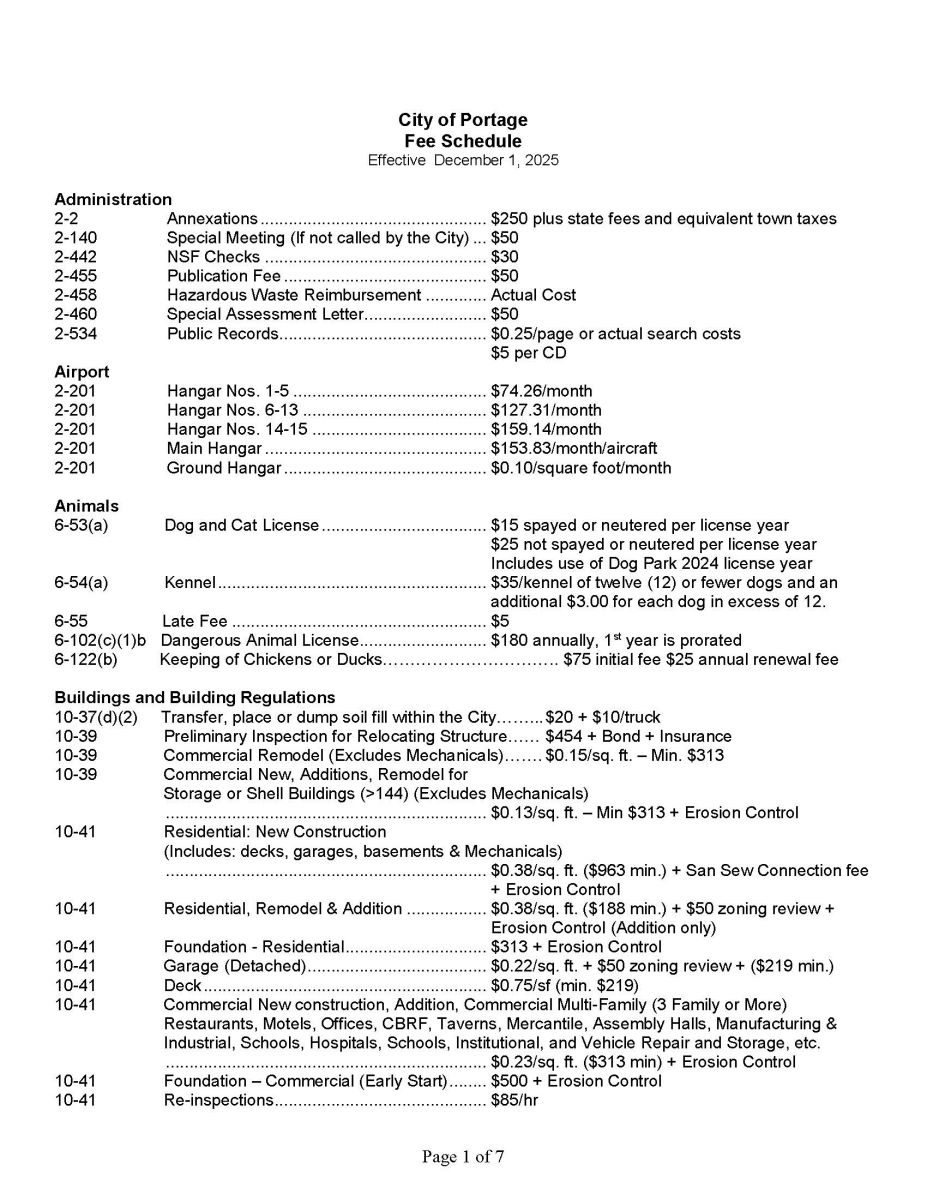 Fee Schedule Page 1